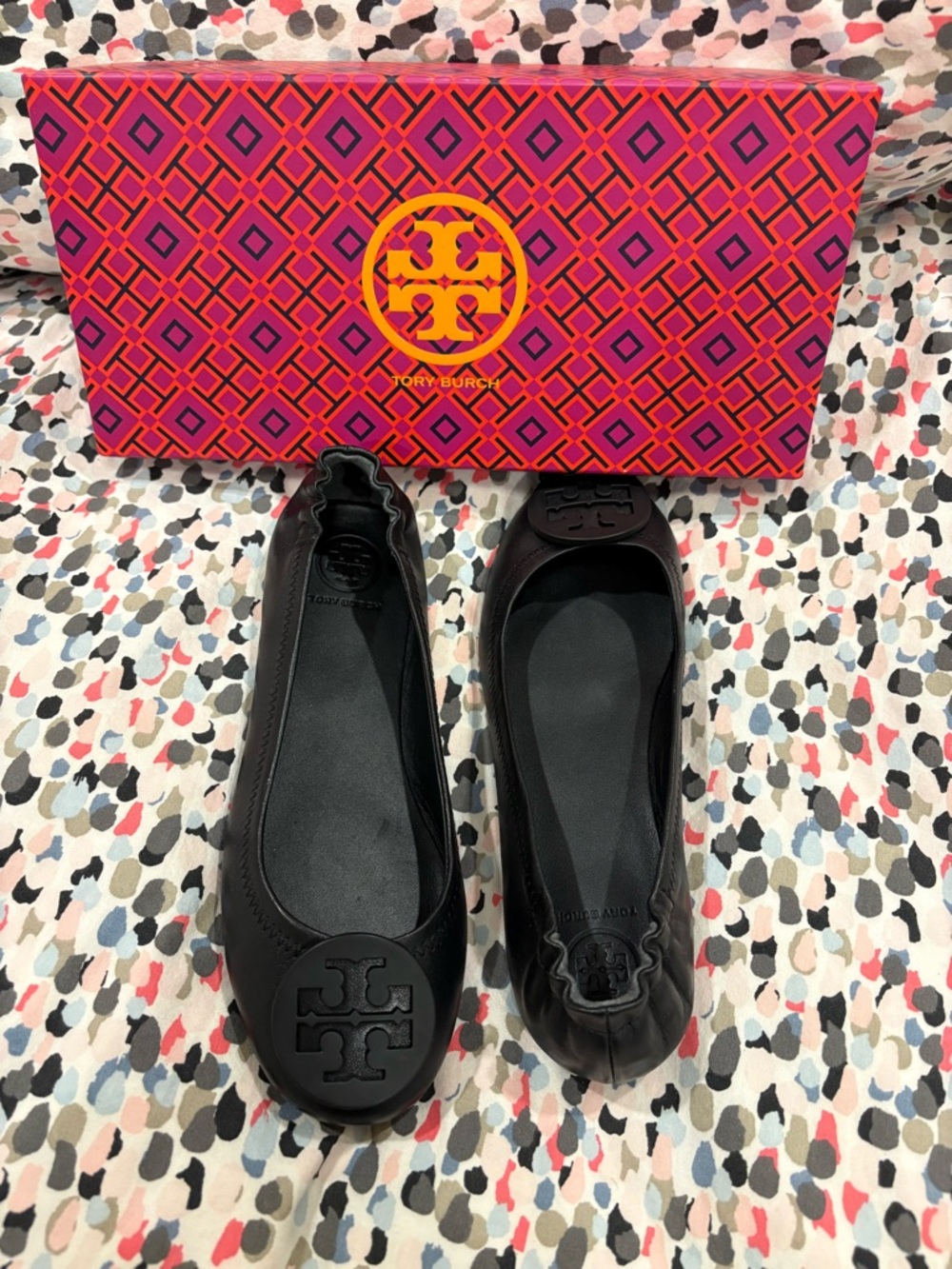 Tory Burch Minnie Travel Ballet Flats with Logo Soft Napa Leather